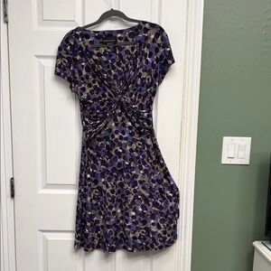 connected apparel Purple and Taupe Polka Dot Twist-Front Mini Dress